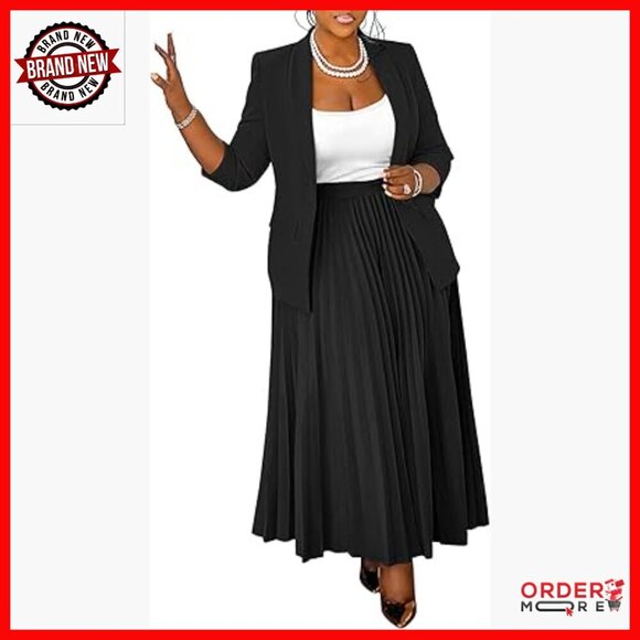 Jackets & Blazers - Plus Size 2 Piece Blazer Skirt Suit Set Business Casual Office Outfit